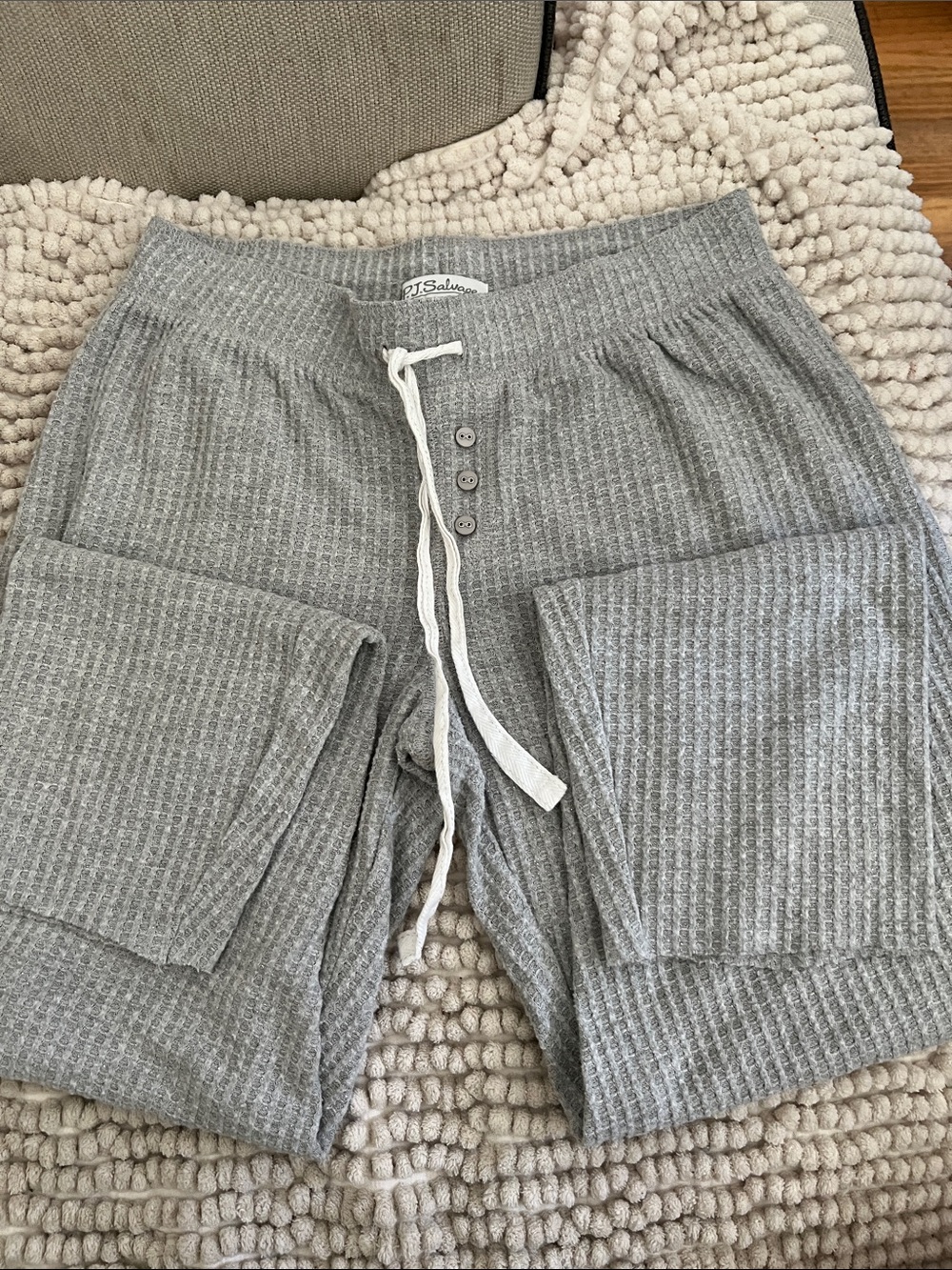 PJ Salvage Kids Gray Ribbed Lounge Jogger Shorts with Drawstring